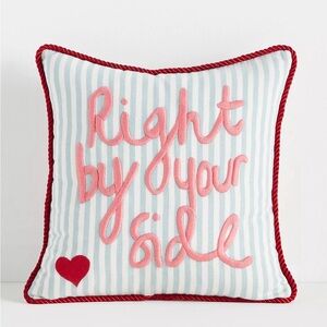 NEW Anthropologie L&Clay Cotton Embroidered Text Pillow, By Your Side, 12x12”
